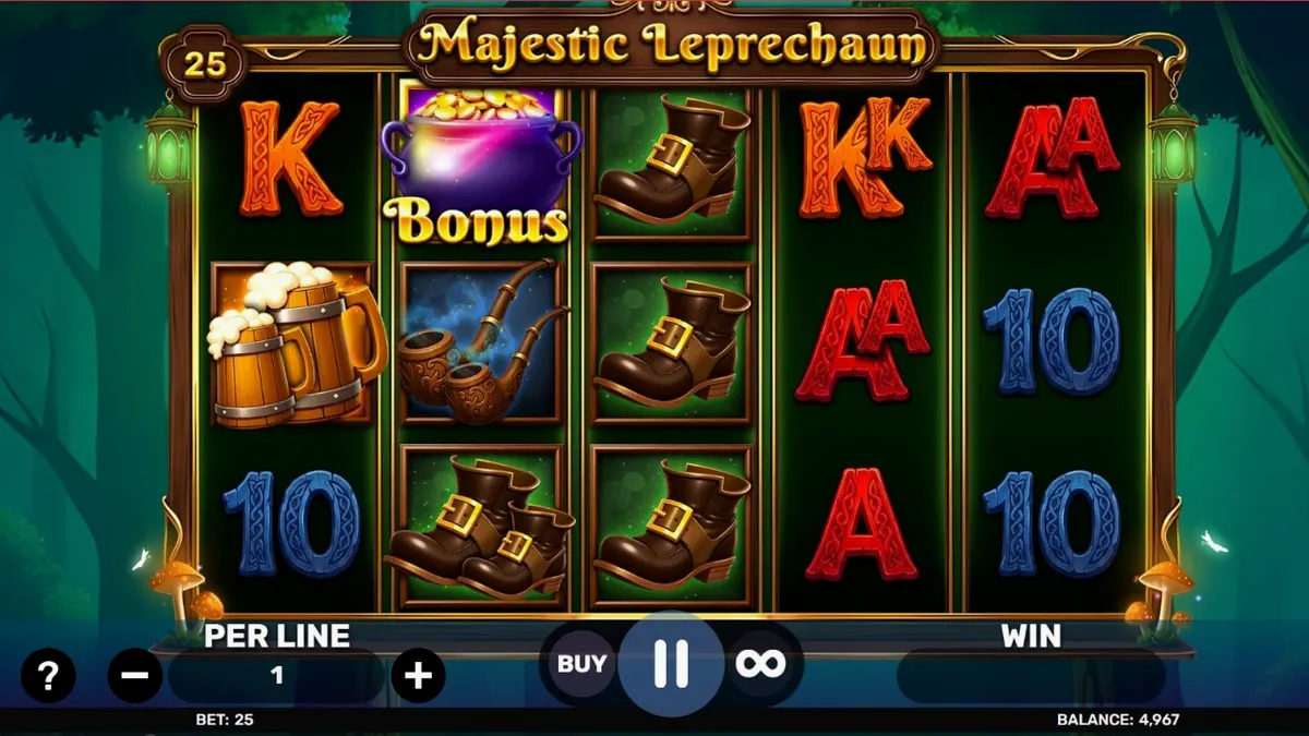 Interface do jogo Majestic Leprechaun com elementos da cultura irlandesa