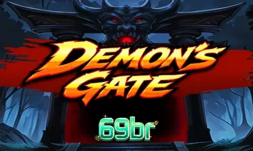 Captura de tela do jogo de slot Demon's Gate, mostrando a grade 5x5 com símbolos de fantasia sombria e runas brilhantes.